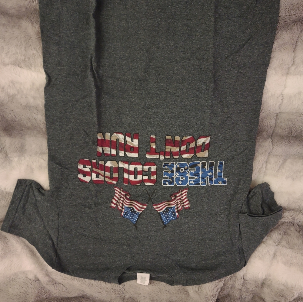 "these colors don't run" patriotic T shirt